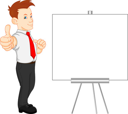 cute businessman and blank signのイラスト素材
