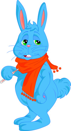 sick rabbit with red scarfのイラスト素材