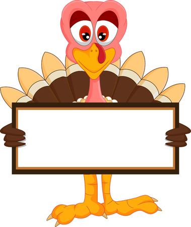cute turkey cartoon with blank signのイラスト素材