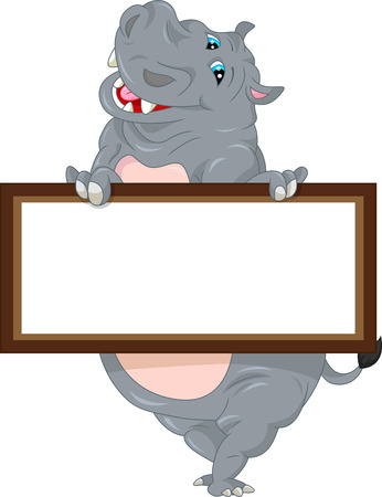 Hippo cartoon with blank signのイラスト素材