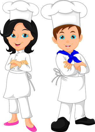 boy and girl chef cartoonのイラスト素材