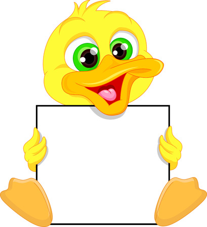 Cute baby duck cartoon and blank signのイラスト素材