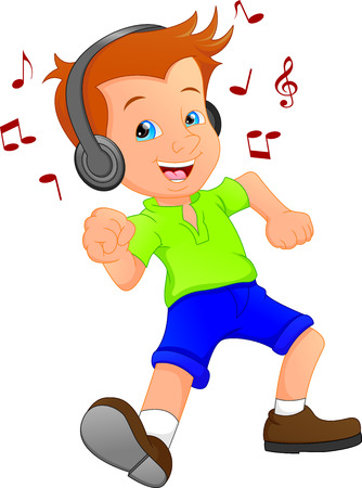 A Funny Cartoon Boy Listening To Music And Dancing Royalty Free Vector Graphics