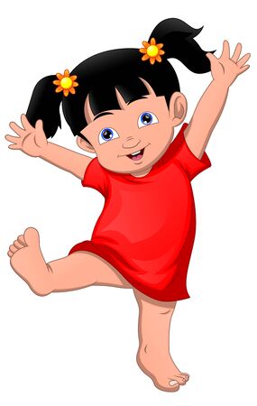cute Happy little girl wavingのイラスト素材