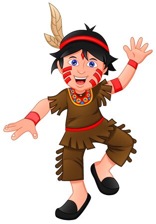 boy wearing american indian costumeのイラスト素材