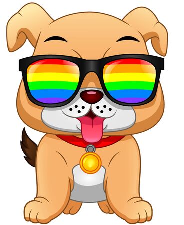 english Bulldog Cartoon wearing eyeglassesのイラスト素材