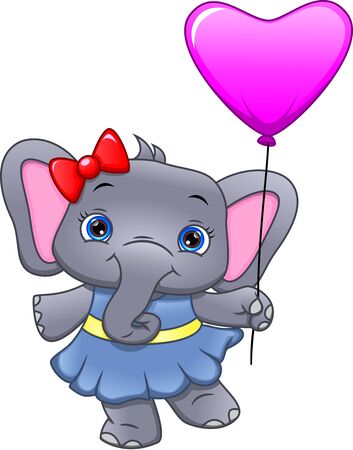 cute elephant holding balloonのイラスト素材