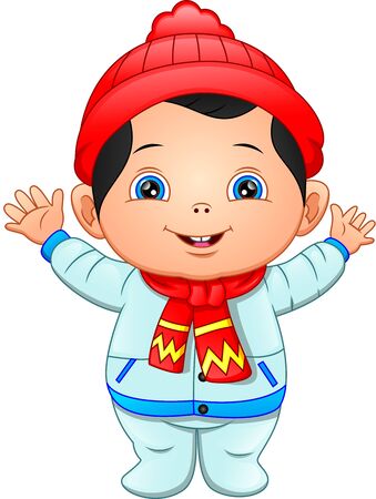 cute baby waving on a white backgroundのイラスト素材
