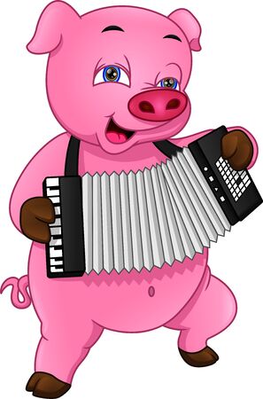 cute pig playing an accordionのイラスト素材
