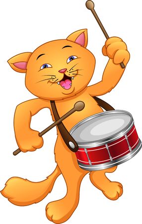 Funny cat playing snare drumのイラスト素材