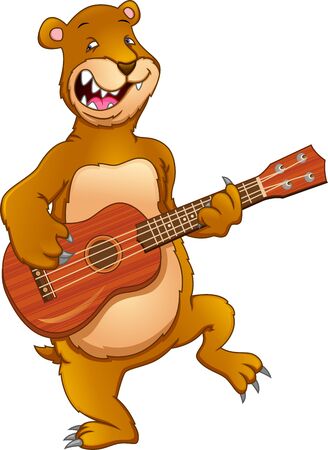 cute bear playing guitarのイラスト素材