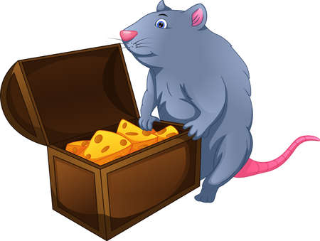 cute mouse with cheese in a boxのイラスト素材