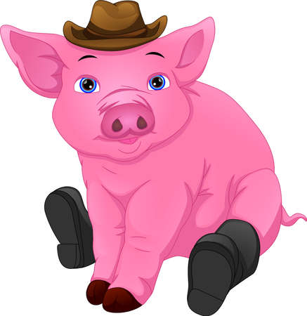 cute pig wearing hat and bootsのイラスト素材