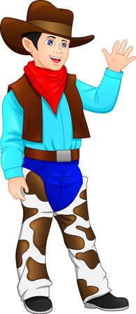 cute cowboy waving isolated on white backgroundのイラスト素材
