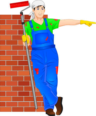 house painter pose isolated on white backgroundのイラスト素材