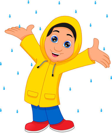boy wearing raincoat isolated on white backgroundのイラスト素材