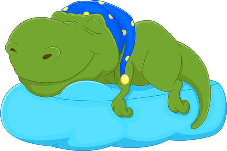 cartoon baby dinosaur sleeping on white backgroundのイラスト素材