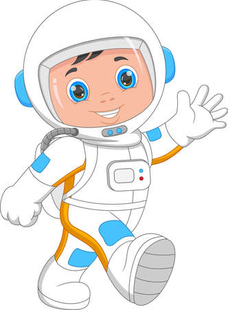 Ilustración de young astronaut waving on white background - Imagen libre de derechos