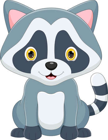 cartoon cute raccoon isolated on white backgroundのイラスト素材