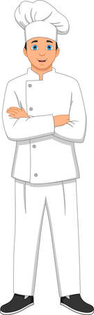 boy chef standing and smiling on white backgroundのイラスト素材