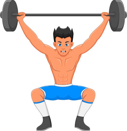 athletic boy lifting weights on white backgroundのイラスト素材