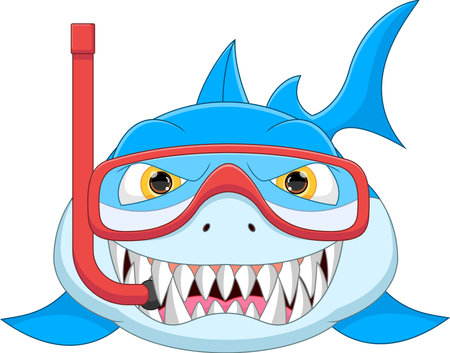 cute shark wearing snorkel equipmentのイラスト素材