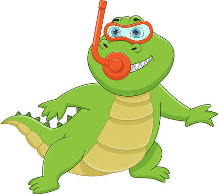 funny crocodile pose with snorkeling equipmentのイラスト素材