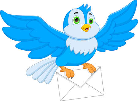 cute bird carrying envelope on white backgroundのイラスト素材