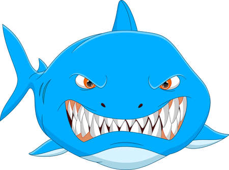 angry shark cartoon isolated on white backgroundのイラスト素材
