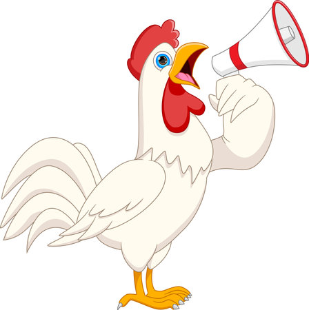 cartoon cute chicken holding megaphoneのイラスト素材