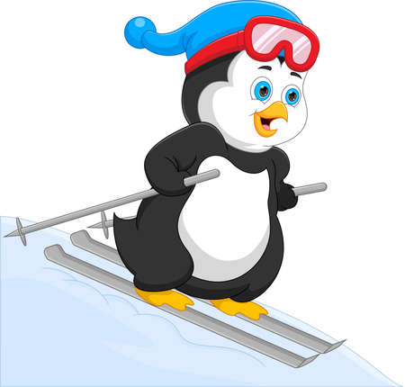 cartoon penguin skiing isolated on white backgroundのイラスト素材