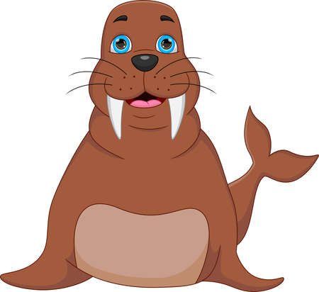 cartoon cute walrus isolated on white backgroundのイラスト素材