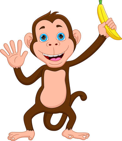 cartoon cute monkey holding bananaのイラスト素材