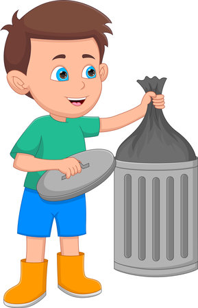 boy taking out the trash on white backgroundのイラスト素材