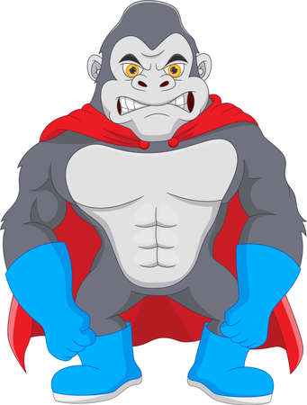 Cartoon Cute Superhero Gorilla on white backgroundのイラスト素材