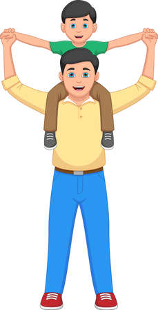 happy father and son on white backgroundのイラスト素材