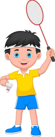 boy playing badminton on white backgroundのイラスト素材