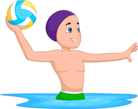 cartoon cute boy playing water poloのイラスト素材