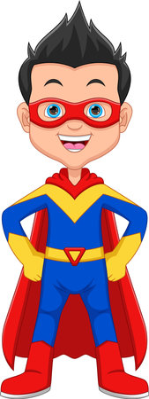 cartoon cute boy in superhero costumeのイラスト素材