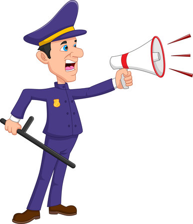 cartoon angry police with megaphoneのイラスト素材