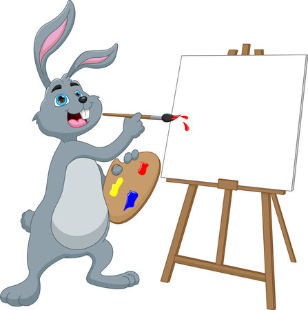 cartoon cute rabbit painting on white backgroundのイラスト素材
