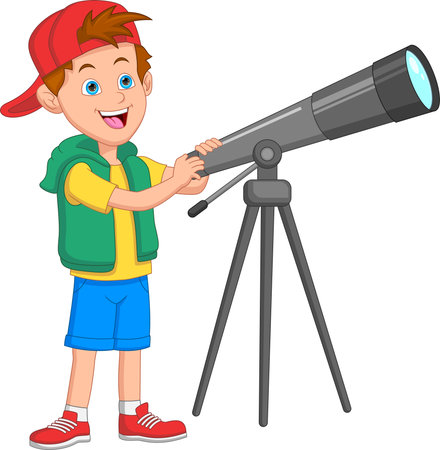 little boy with telescope cartoonのイラスト素材