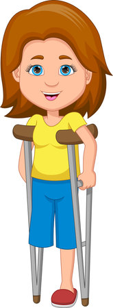 happy pretty disabled girl using crutchesのイラスト素材