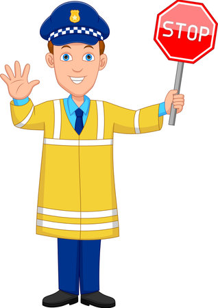 Young Police Officer Holding Stop Signのイラスト素材