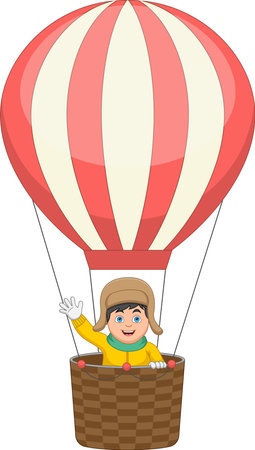 Little boy riding hot air balloonのイラスト素材