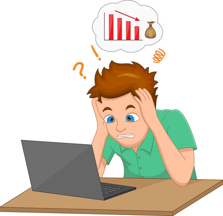 young businessman shocked in front of the laptopのイラスト素材