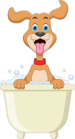 cartoon cute dog bathing in the bathtubのイラスト素材