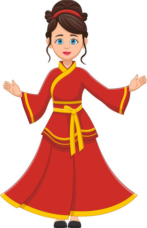 beautiful girl in traditional Chinese dressのイラスト素材