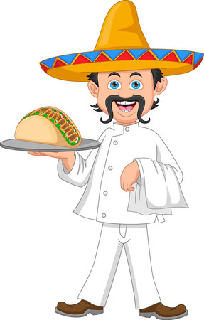 Mexican chef with tacos cartoonのイラスト素材