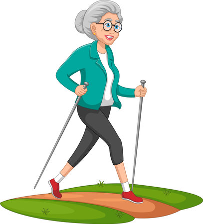 Cheerful senior woman exercising by walkingのイラスト素材